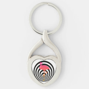 Beautiful flamingo in circles key ring