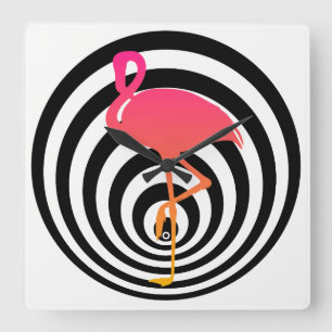 Beautiful flamingo in circles square wall clock