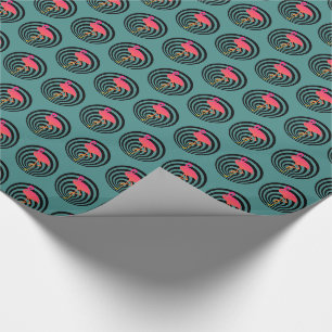 Beautiful flamingo in circles wrapping paper