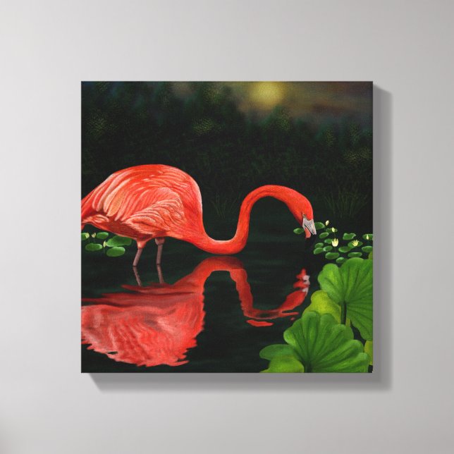 Beautiful Flamingo in Pond Wrapped Canvas (Front)