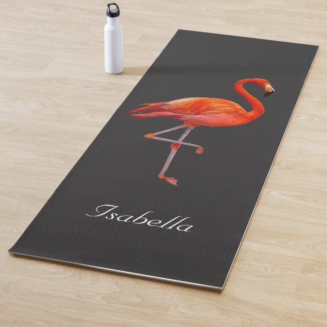 Beautiful flamingo on black personalised  yoga mat (In Situ)