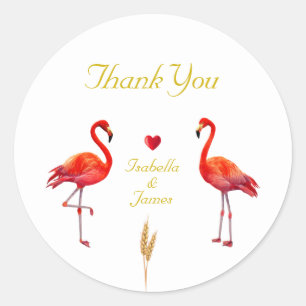 Beautiful Flamingos on Golden and White Thank You Classic Round Sticker