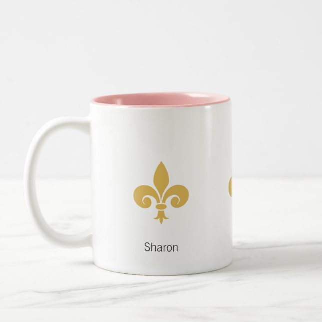 Beautiful Fleur-de-lis Flower on  White Two-Tone Coffee Mug (Left)