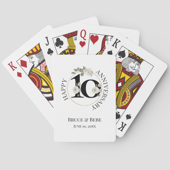 Beautiful Floral 10th ANNIVERSARY Playing Cards (Back)