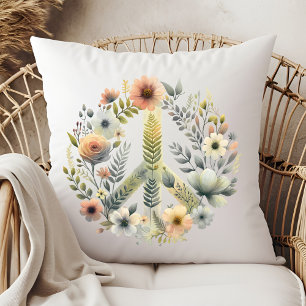 Beautiful Floral 70s Retro  Peace Sign Cushion