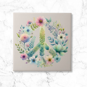 Beautiful Floral 70s Retro  Peace Sign Tile