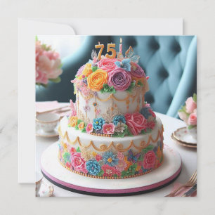 BEAUTIFUL FLORAL 75TH BIRTHDAY CAKE CARD