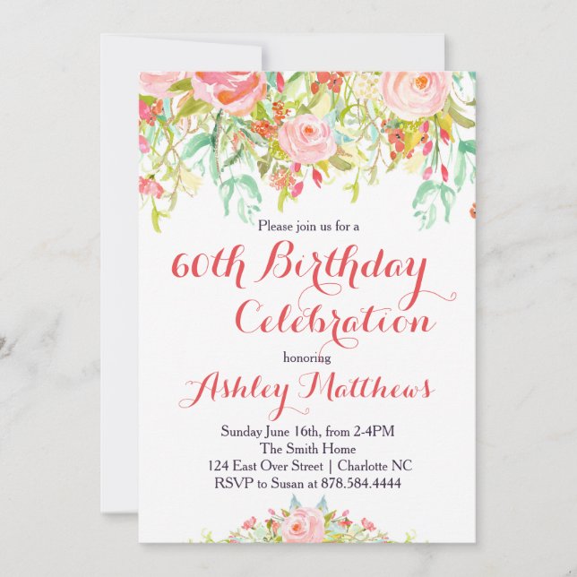 Beautiful Floral Adult Birthday Invitation (Front)