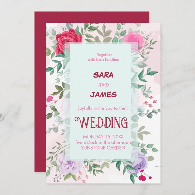 Beautiful Floral And  Elegant Blush Rose Wedding Invitation (Front/Back)