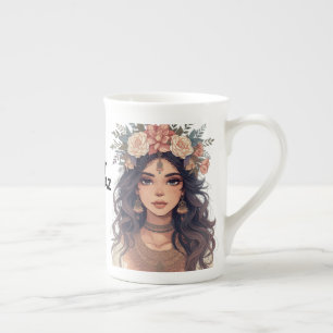 Beautiful Floral Anime Girl – Soft Pastel Aesthe Bone China Mug