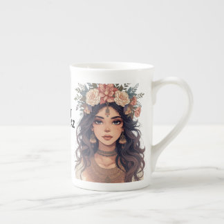 Beautiful Floral Anime Girl – Soft Pastel Aesthe Bone China Mug