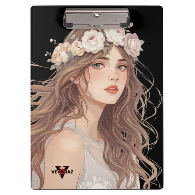 Beautiful Floral Anime Girl – Soft Pastel Aesthe Clipboard (Front)