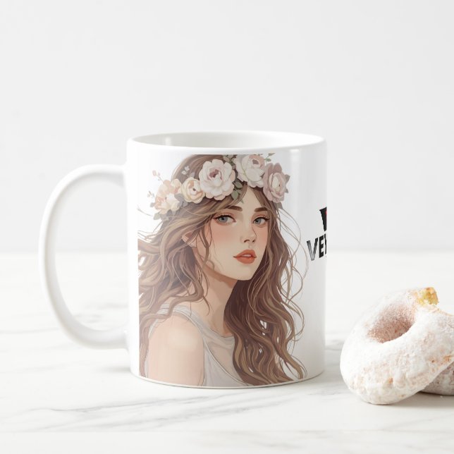 Beautiful Floral Anime Girl – Soft Pastel Aesthe Coffee Mug (With Donut)