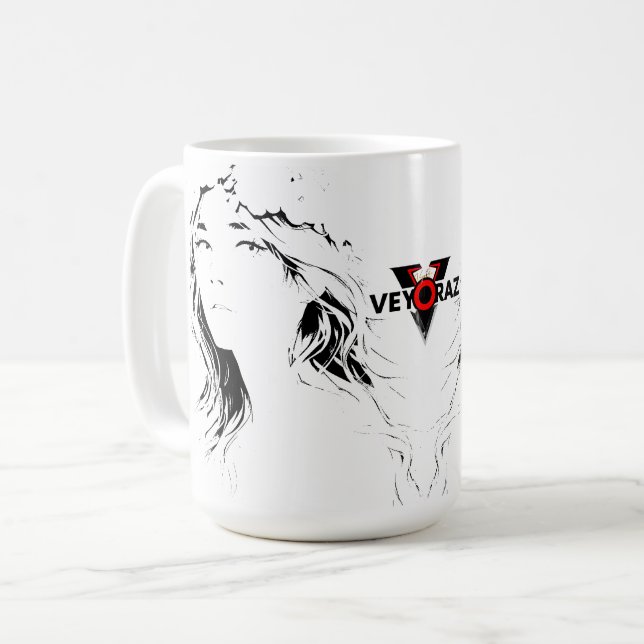 Beautiful Floral Anime Girl – Soft Pastel Aesthe Coffee Mug (Front Left)