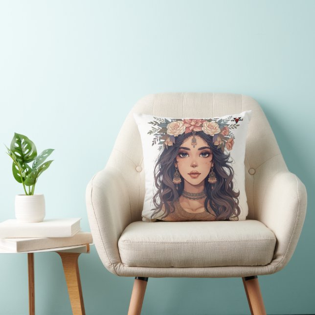 Beautiful Floral Anime Girl – Soft Pastel Aesthe Cushion (Chair)
