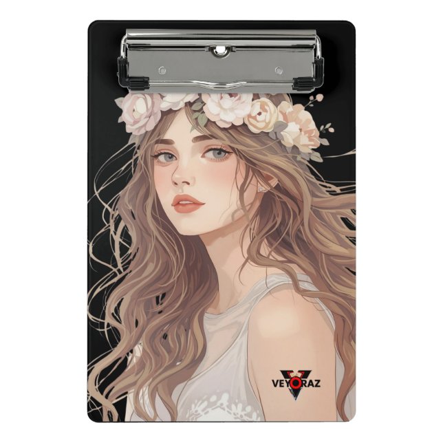 Beautiful Floral Anime Girl – Soft Pastel Aesthe Mini Clipboard (Front)
