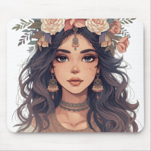 Beautiful Floral Anime Girl – Soft Pastel Aesthe Mouse Mat