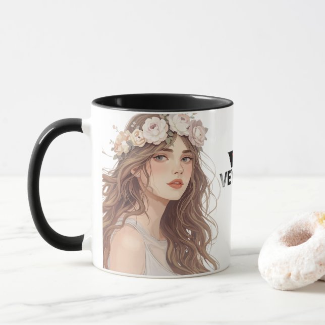 Beautiful Floral Anime Girl – Soft Pastel Aesthe Mug (With Donut)