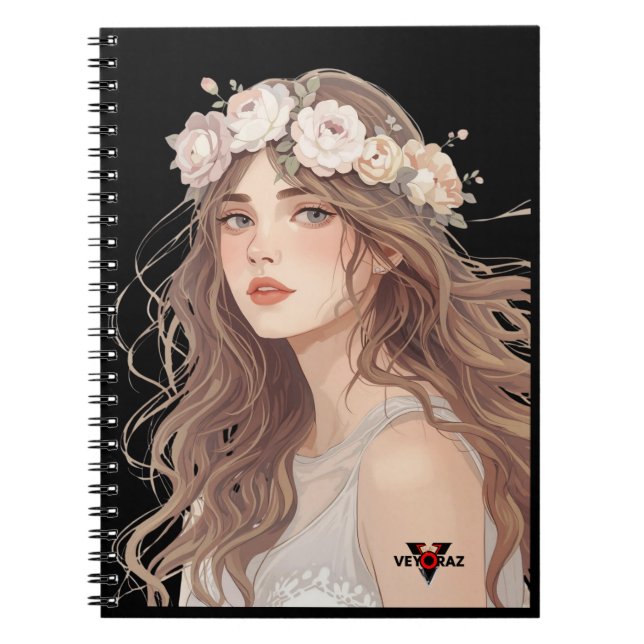 Beautiful Floral Anime Girl – Soft Pastel Aesthe Notebook (Front)