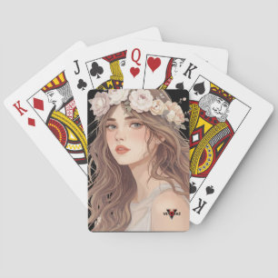 Beautiful Floral Anime Girl – Soft Pastel Aesthe Playing Cards