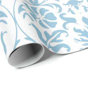 Beautiful Floral Aqua and White Damask Design Wrapping Paper