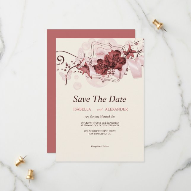 Beautiful Floral Arrangements Save The Date (Front/Back In Situ)
