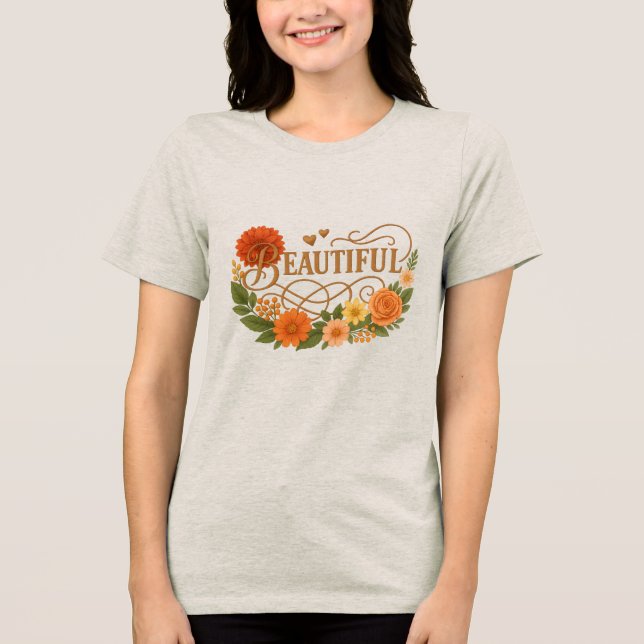 Beautiful Floral Art | Positive Embroidered tshirt (Front)