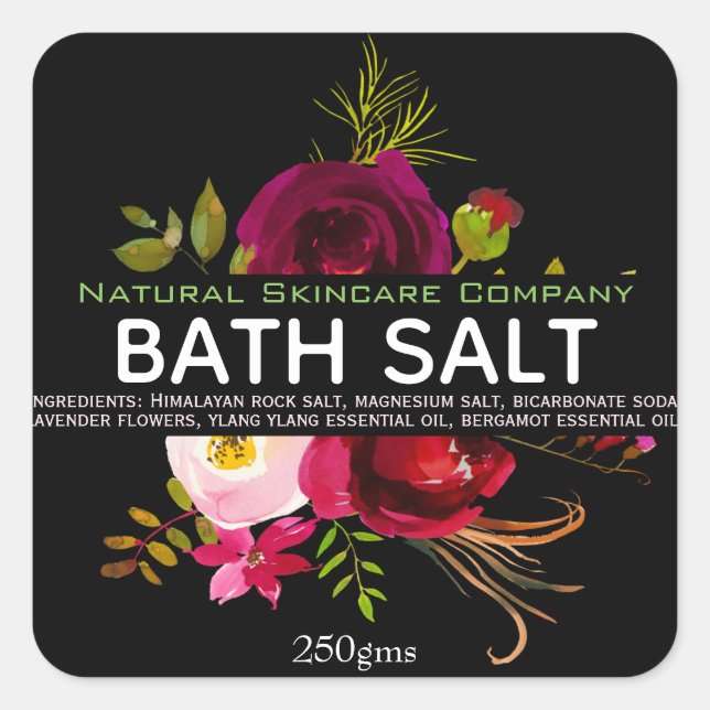 Beautiful Floral Bath Salt Square Sticker (Front)