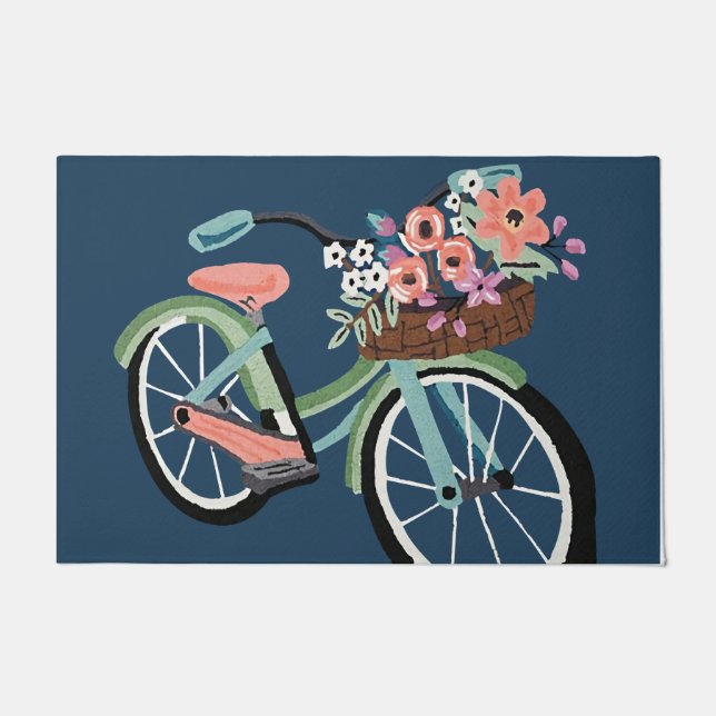 Beautiful Floral Bicycle Doormat, Retro vibe Mat (Front)