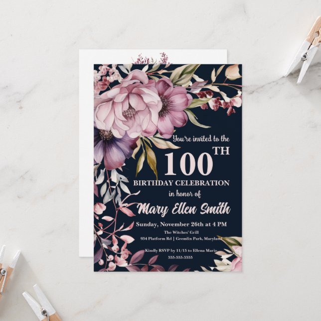 Beautiful Floral Birthday Celebration Invite  (Front/Back In Situ)
