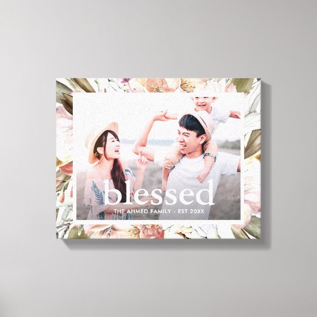 Beautiful Floral Blessed Typography Photo Canvas Print (Front)