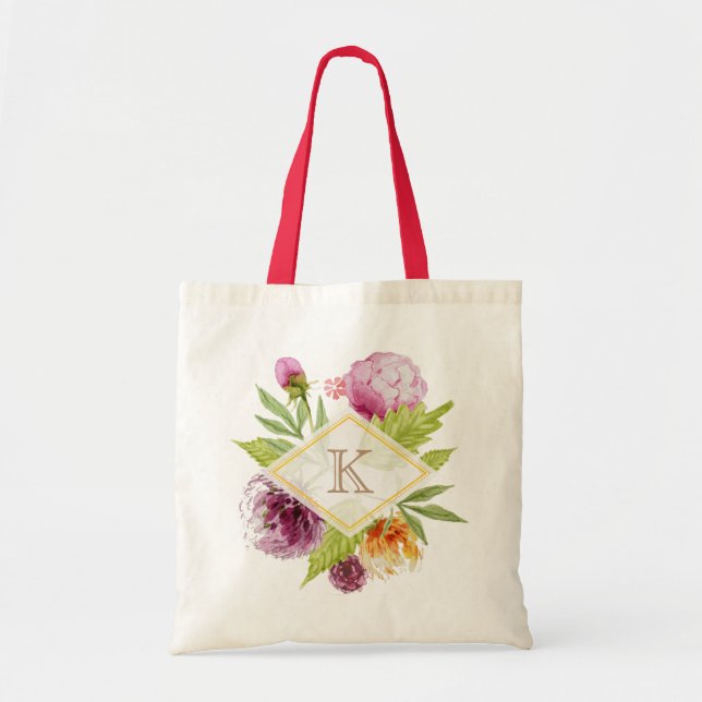 Beautiful Floral Blossom Monogram Initials Decor Tote Bag (Front)