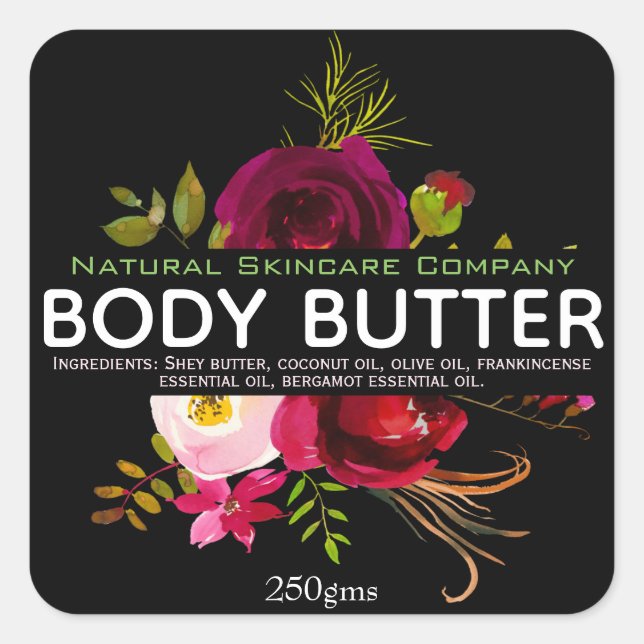 Beautiful Floral Body Butter Square Sticker (Front)