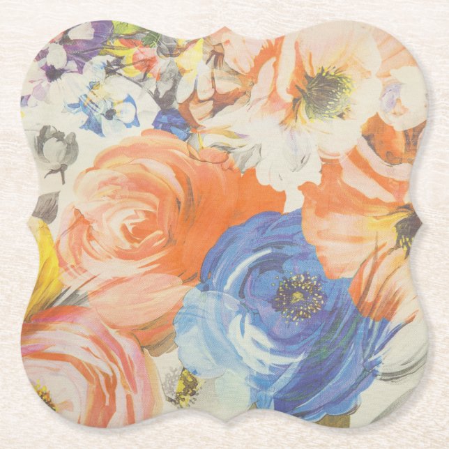 Beautiful Floral Bouquet Illustration Paper Coaster (Front)