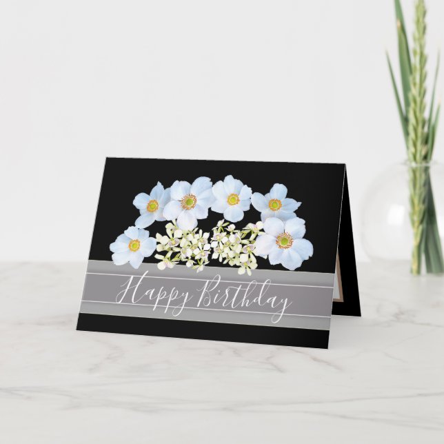 Beautiful Floral Bouquet of White Flowers Birthday Card (Front)