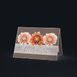 Beautiful Floral Bouquet Orange Dahlias Birthday Card<br><div class="desc">Three beautiful coral pink and orange dahlia flowers against a chocolate brown colour background. The birthday greeting text uses an attractive script typography font over a translucent white ribbon. The flowers cover the front of this card which can be used as a thank you card, a birthday card, or any...</div>