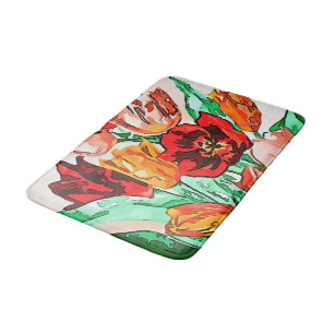 Beautiful Floral Bouquet Tulips Black Outline Art Bath Mat