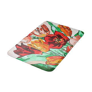 Beautiful Floral Bouquet Tulips Black Outline Art Bath Mat