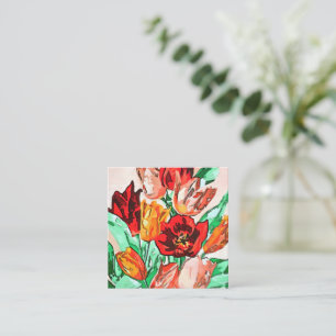 Beautiful Floral Bouquet Tulips Black Outline Art Card