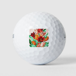 Beautiful Floral Bouquet Tulips Black Outline Art Golf Balls
