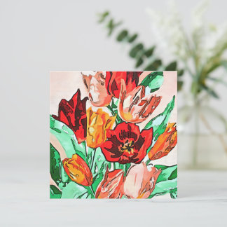 Beautiful Floral Bouquet Tulips Black Outline Art Holiday Card