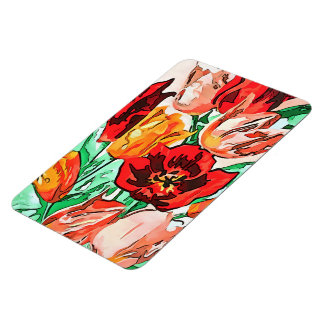 Beautiful Floral Bouquet Tulips Black Outline Art Magnet