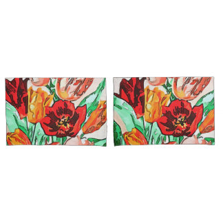 Beautiful Floral Bouquet Tulips Black Outline Art Pillowcase
