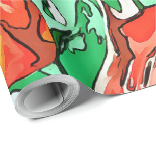 Beautiful Floral Bouquet Tulips Black Outline Art Wrapping Paper