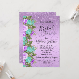 Beautiful Floral Bridal Shower - Purple & Teal  Invitation
