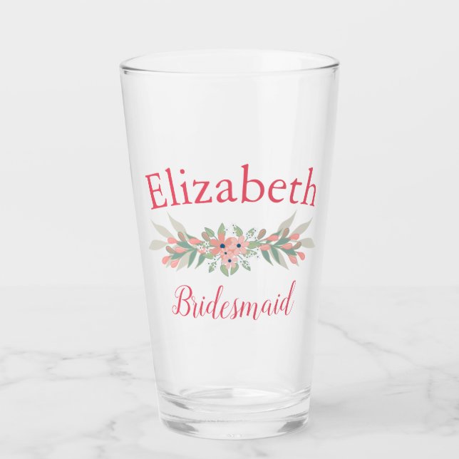 Beautiful Floral Bridesmaid Glass (Front)