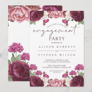Beautiful Floral Burgundy Engagement Party Invitation