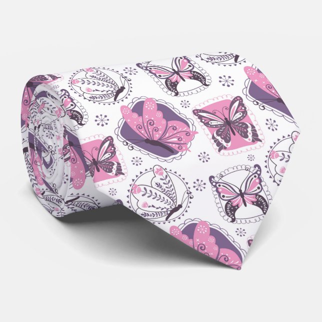 Beautiful Floral Butterfly Garden Neck Tie (Rolled)