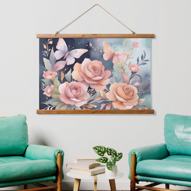 Beautiful Floral Butterfly Watercolor Art Hanging Tapestry (Living Room)