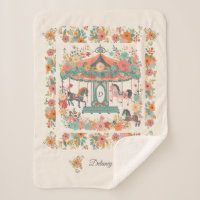 Beautiful Floral Carousel Horse Custom Monogram